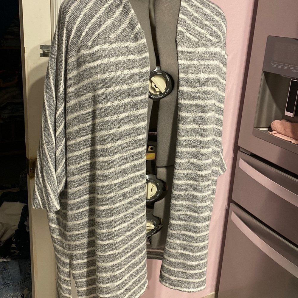 L womens Lane Bryant casual gray striped plus size open cardigan sweater 22/24